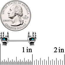 Load image into Gallery viewer, 14G 9/16 Synthetic Opal Hamsa Barbell Nipple Ring Set
