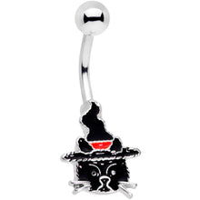 Load image into Gallery viewer, Halloween Witch Way Sassy Black Cat Belly Ring
