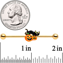 Load image into Gallery viewer, 14G Halloween Black Cat Jack O Lantern Barbell Industrial 38mm
