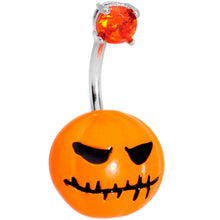 Load image into Gallery viewer, Orange Gem Scary Halloween Jack O Lantern Belly Ring
