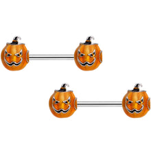 Load image into Gallery viewer, 14G 9/16 Sinister Jack O Lantern Barbell Nipple Ring Set
