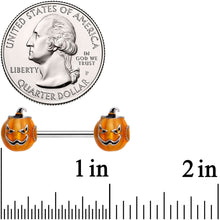 Load image into Gallery viewer, 14G 9/16 Sinister Jack O Lantern Barbell Nipple Ring Set
