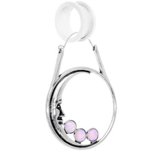 Load image into Gallery viewer, Pink Faux Opal Smiling Man In The Moon Tunnel Plug Earrings
