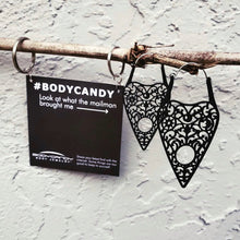 Load image into Gallery viewer, Black Spirit of Halloween Planchette Tunnel Plug Earrings
