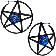 Load image into Gallery viewer, Blue Faux Druzy Making Some Magic Pentacle Tunnel Plug Earrings
