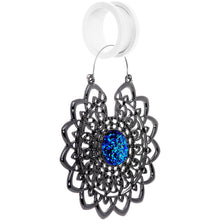 Load image into Gallery viewer, Blue Faux Druzy Black Serenity Mandala Tunnel Plug Earrings
