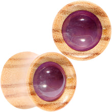 Load image into Gallery viewer, Purple CZ Gem Olive Wood Natural Beauty Saddle Plug Set 5mm to 25mm
