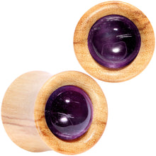 Load image into Gallery viewer, Purple CZ Gem Olive Wood Natural Beauty Saddle Plug Set 5mm to 25mm
