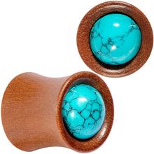 Load image into Gallery viewer, Turquoise Stone Sawo Wood Earth Sky Saddle Plug Set 5mm to 25mm
