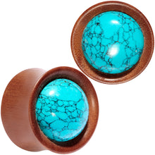 Load image into Gallery viewer, Turquoise Stone Sawo Wood Earth Sky Saddle Plug Set 5mm to 25mm
