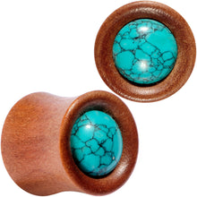 Load image into Gallery viewer, Turquoise Stone Sawo Wood Earth Sky Saddle Plug Set 5mm to 25mm
