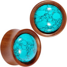 Load image into Gallery viewer, Turquoise Stone Sawo Wood Earth Sky Saddle Plug Set 5mm to 25mm
