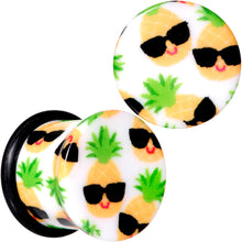 Load image into Gallery viewer, White Acrylic Hip Sunglasses Pineapple Single Flare Plug Set Sizes 3mm to 16mm
