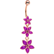 Load image into Gallery viewer, Purple Gem Rose Gold Tone Passionate Purple Petals Flower Dangle Belly Ring

