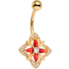 将图片加载到图库查看器，Clear Red Gem Gold Tone Geometric Harmony Belly Ring
