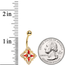 将图片加载到图库查看器，Clear Red Gem Gold Tone Geometric Harmony Belly Ring
