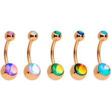 Load image into Gallery viewer, Iridescent Gem Rose Gold Tone Captivating Colors Belly Ring Set of 5
