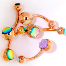 Load image into Gallery viewer, Iridescent Gem Rose Gold Tone Captivating Colors Belly Ring Set of 5
