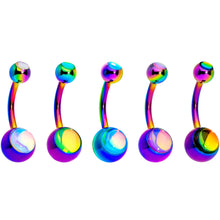 Load image into Gallery viewer, Iridescent Orb Rainbow Captivating Colors Belly Ring Set of 5
