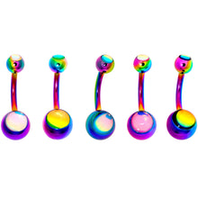 Load image into Gallery viewer, Iridescent Orb Rainbow Captivating Colors Belly Ring Set of 5
