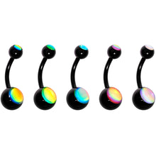 Load image into Gallery viewer, Iridescent Gem Black Captivating Colors Belly Ring Set of 5
