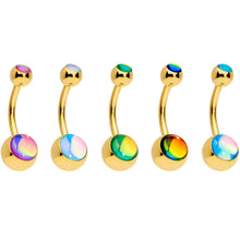 Load image into Gallery viewer, Iridescent Gem Gold Tone Captivating Colors Belly Ring Set Of 5
