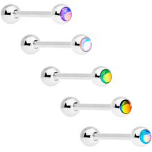 Load image into Gallery viewer, Aurora Gem Inlay Mouthful of Colors Barbell Tongue Ring Set of 5
