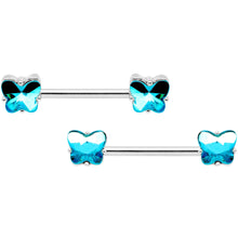 将图片加载到图库查看器，14G Blue Gem Butterfly Captive Barbell Nipple Ring Set
