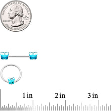 将图片加载到图库查看器，14G Blue Gem Butterfly Captive Barbell Nipple Ring Set
