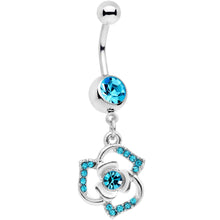 将图片加载到图库查看器，Aqua Gem Single Rose Flower Dangle Belly Ring
