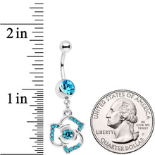 将图片加载到图库查看器，Aqua Gem Single Rose Flower Dangle Belly Ring
