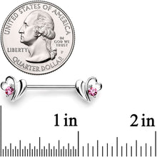 Load image into Gallery viewer, 14G 9/16 Pink Gem Love Wave Barbell Nipple Ring Set
