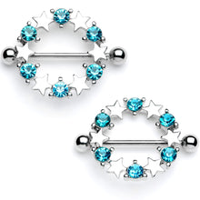 Load image into Gallery viewer, 14G 7/8 Blue Gem Ring of Stars Nipple Shield Set

