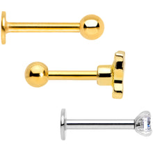 Load image into Gallery viewer, 16G 5/16 Clear Gem Gold Tone Variety Butterfly Cartilage Tragus Set of 3
