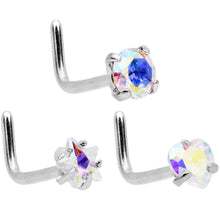 Load image into Gallery viewer, 20G 5/16 Aurora Aqua Gem Variety L Shaped Nose Ring 6 Pack Set
