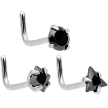 Load image into Gallery viewer, 20G 5/16 Aurora Black Gem Variety L Shaped Nose Ring 6 Pack Set
