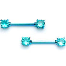 将图片加载到图库查看器，14G 9/16 Teal Gem Blue Anodized Barbell Nipple Ring Set
