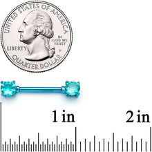 将图片加载到图库查看器，14G 9/16 Teal Gem Blue Anodized Barbell Nipple Ring Set
