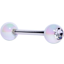 Load image into Gallery viewer, Clear Gem White Pink Pearlescent Barbell Tongue Ring
