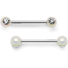 将图片加载到图库查看器，9/16 Clear Gem White Pearlescent Acrylic Barbell Nipple Ring Set
