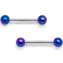 Load image into Gallery viewer, 14G 9/16 Blue Pearlescent Acrylic Barbell Nipple Ring Set
