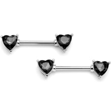 将图片加载到图库查看器，14G 9/16 Black Gem Hearts of Love Barbell Nipple Ring Set
