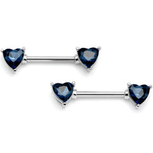 Load image into Gallery viewer, 14G 9/16 Blue Gem Hearts Of Love Barbell Nipple Ring Set
