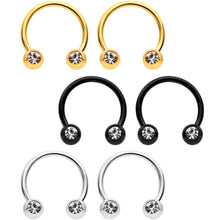 Load image into Gallery viewer, 16G 3/8 Clear Gem Variety Horseshoe Nipple Ring Set of 6

