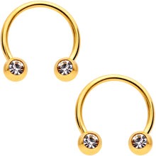Load image into Gallery viewer, 16G 3/8 Clear Gem Variety Horseshoe Nipple Ring Set of 6
