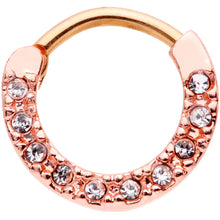 将图片加载到图库查看器，16G 3/8 Clear Gem Rose Gold Tone Hinged Circular Ring Set
