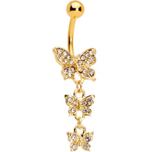 Load image into Gallery viewer, Clear Gem Gold Tone Flight Of Butterflies Dangle Belly Ring
