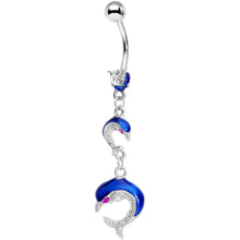 将图片加载到图库查看器，Purple Gem Blue Glitter Dolphins Dangle Belly Ring
