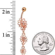 Load image into Gallery viewer, Clear Gem Rose Gold Tone Loopy Love Flowers Dangle Belly Ring
