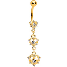 将图片加载到图库查看器，Clear CZ Gem Gold Tone Anodized Triple Heart Dangle Belly Ring
